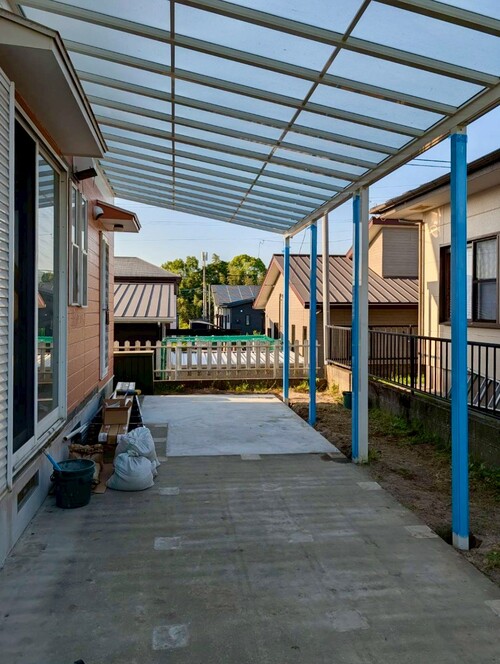 日置市/外構リフォーム工事進捗/アルミテラスを設置しました！次はデッキを施工します！